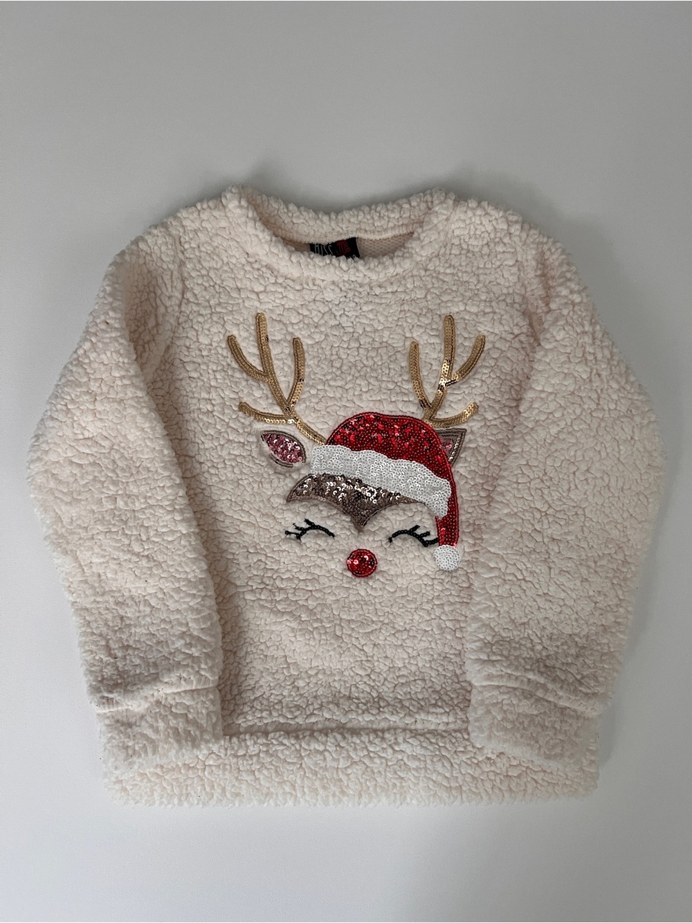 Miss Chievous Girls L Sherpa Sequin Reindeer Christmas Sweatshirt